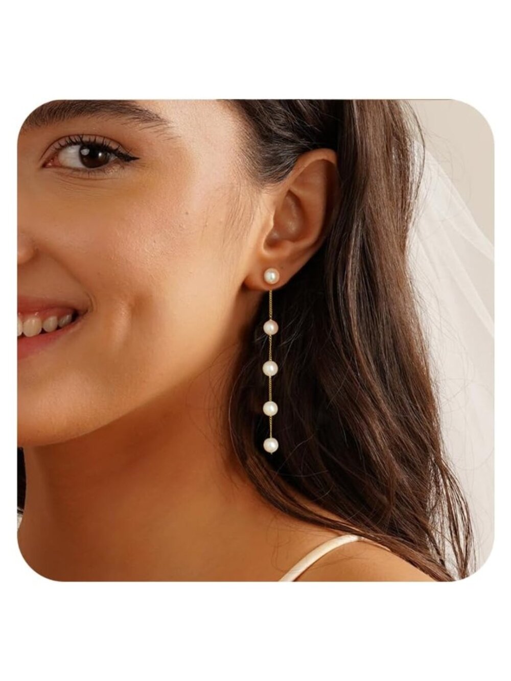 Pearl Dangle Drop Earrings 14k Gold Plated Brass 2-in-1 4mm 5mm 6mm Women